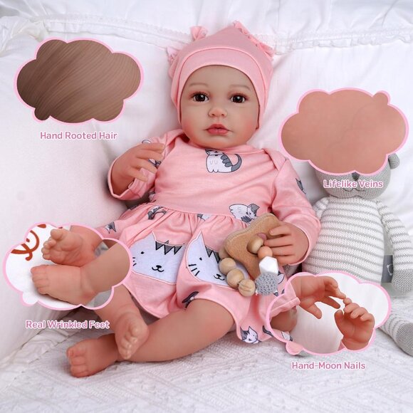 🆕17inch Soft Cloth Body Newborn Baby Poseable Limbs Peach Baby Doll Girl - Picture 2 of 5